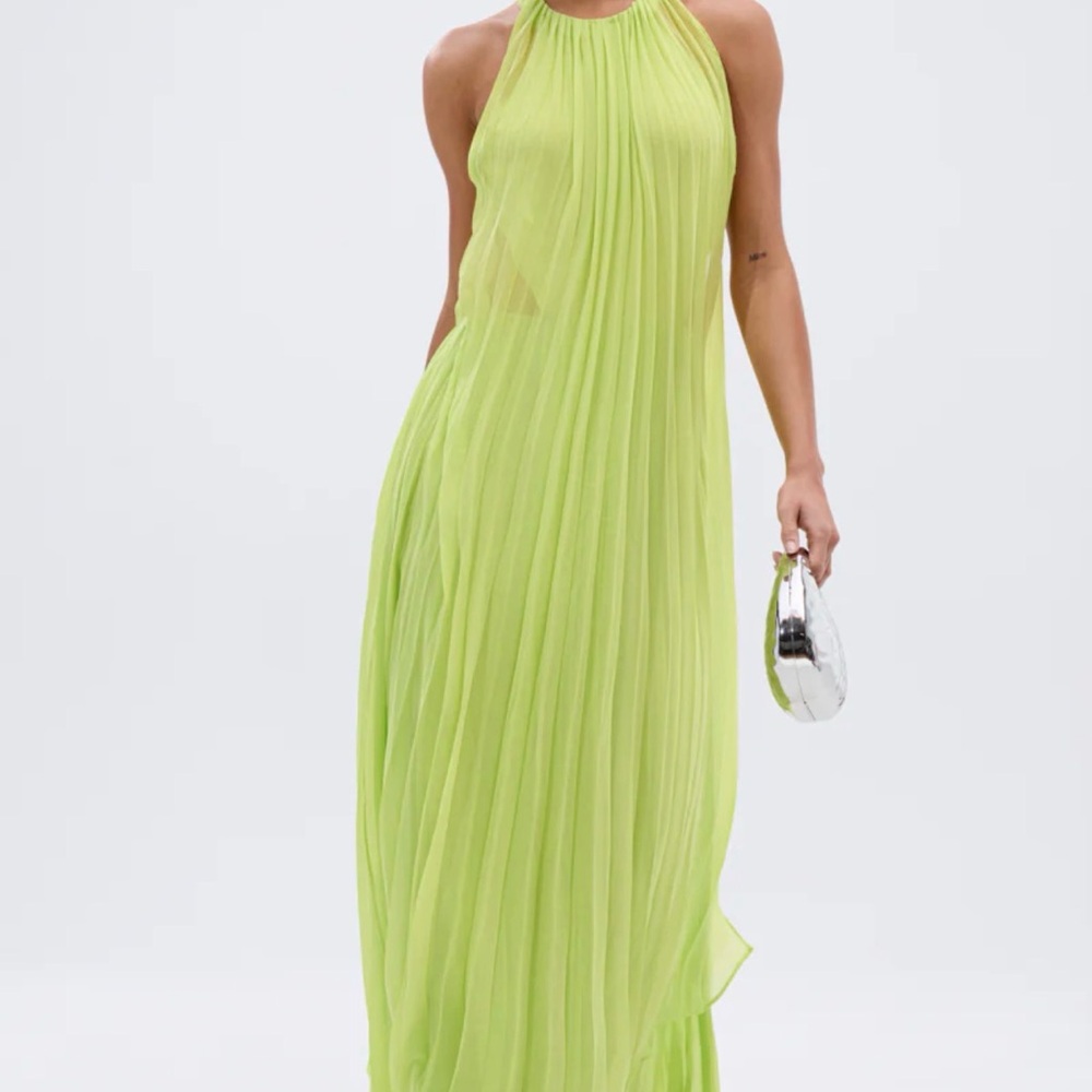 AKIRA Vibrant Lime Pleated Maxi Dress